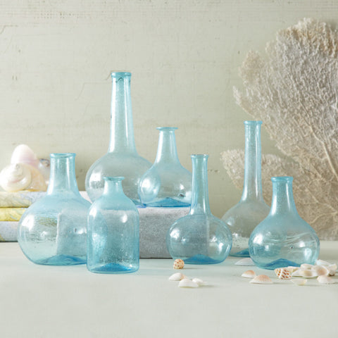 Aquamarine Vintage Glass Bottles- Set of 7