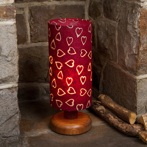 Table Lamp - Round Sepele Base - Cranberry Batik Hearts