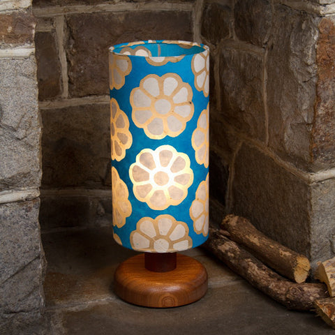 Table Lamp - Round Sepele Base - Teal Batik Flowers