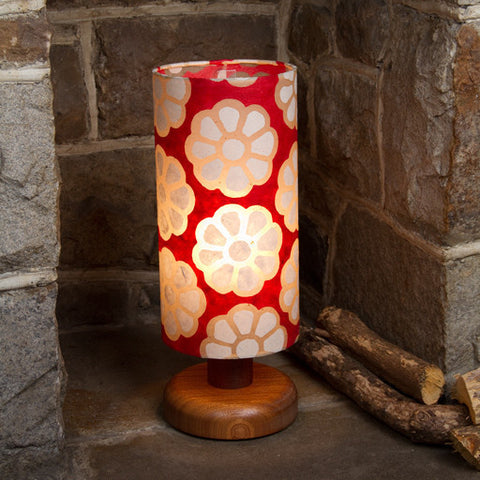 Table Lamp - Round Sepele Base - Red Batik Flowers