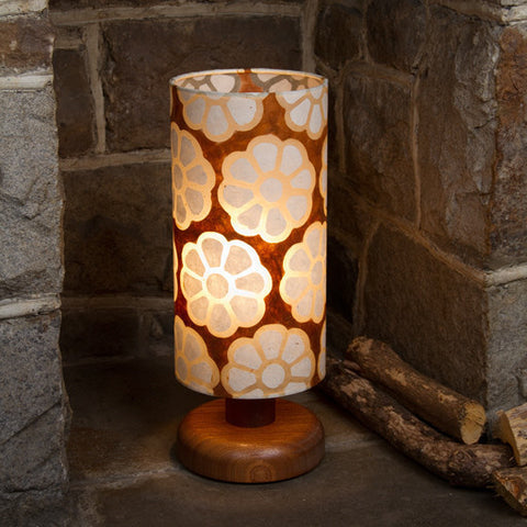 Table Lamp - Round Sepele Base - Brown Batik Flowers