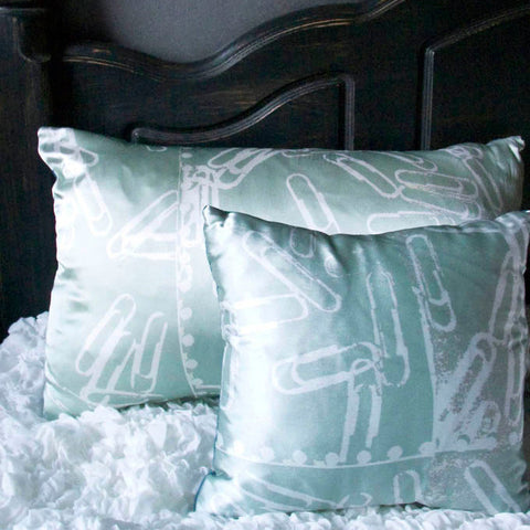 'Mint Paperclips' Silk Cushions - Long