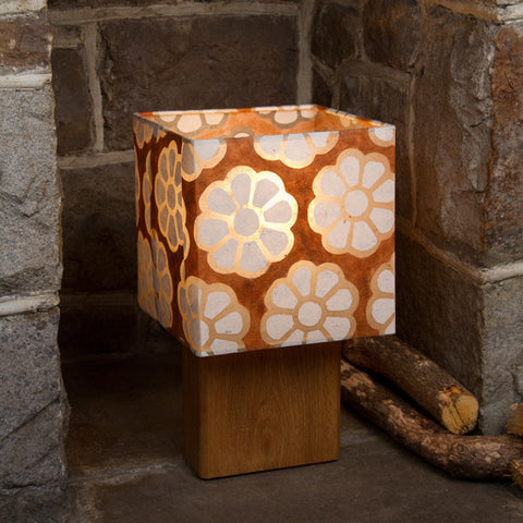 Table Lamp - Square Sepele Base - Brown Batik Flower