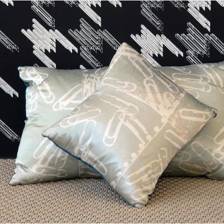 'Mint Paperclips' Silk Cushions - Mini