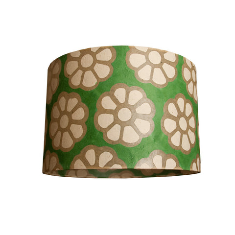 Cylindrical Lamp Shade - Green Batik Flower - Medium