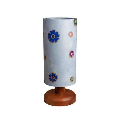 Table Lamp - Round Sepele Base - Multi Batik Flower on Blue