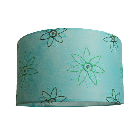 Cylindrical Lamp Shade - Embroidered Abstract Flowers on Teal - Large