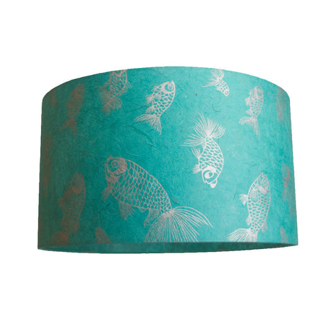 Cylindrical Lamp Shade - Silver Fish on Sea Green - Large