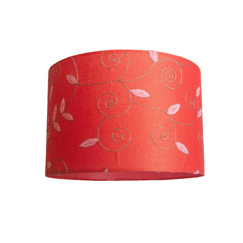 Cylindrical Lamp Shade - Embroidered Pink Flowers on Red Base - Medium