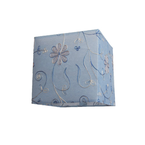 Square Lamp Shade - Embroidered Blue Flowers Shade on Blue Base