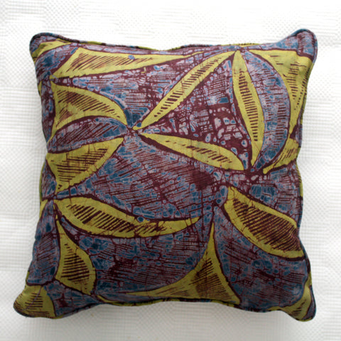 Aubergine and Lime African Adire Cushion