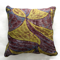 Aubergine and Lime African Adire Cushion