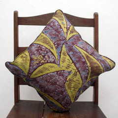 Aubergine and Lime African Adire Cushion