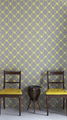 Horse Trellis Wallpaper, Acid on Grey