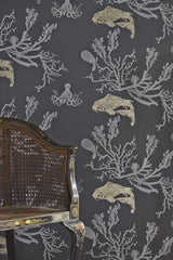 Coral Wallpaper, Charcoal/Gold