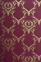 Deer Damask Wallpaper, Claret & Gold