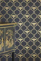 Honey Bees Wallpaper, Gold on Charcoal