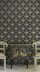 Honey Bees Wallpaper, Gold on Charcoal