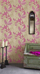 Paisley Wallpaper, Hot Pink on Tea Stain