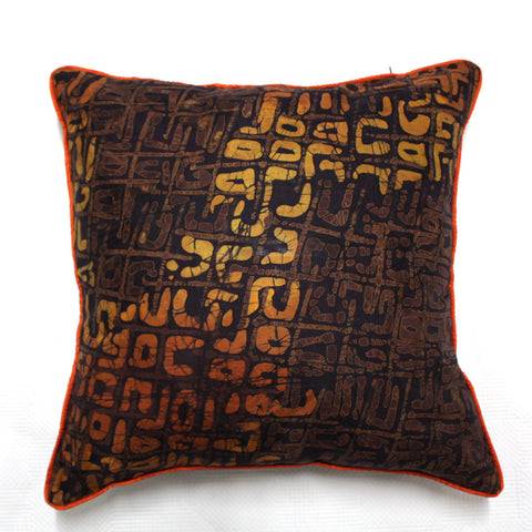 Brown and Burnt Orange Batik Cushion