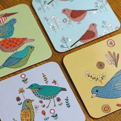 Colourful Birds and Floral Coasters set of 4