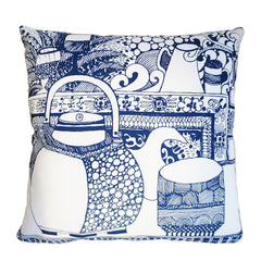 Etched Dark Blue Teapot Cushion