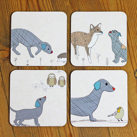 Curious Dog Coasters set of 4
