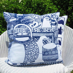 Etched Dark Blue Teapot Cushion