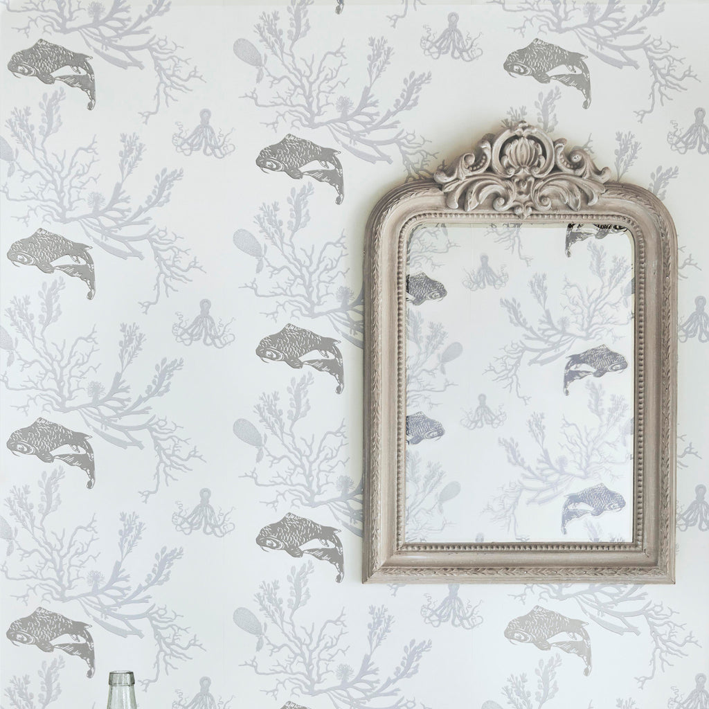 Coral Wallpaper, Pale Grey/Silver