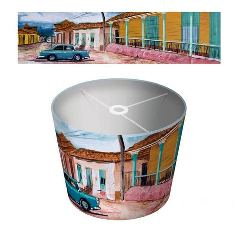 Art Print Fabric Drum Lampshade Cuban Green Car 30cm Diameter