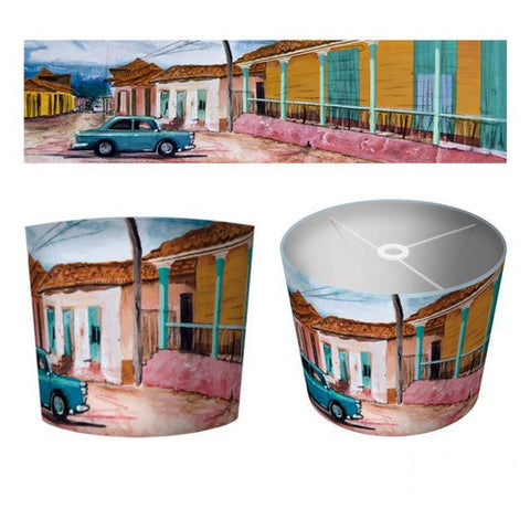 Art Print Fabric Drum Lampshade Cuban Green Car 40cm Diameter