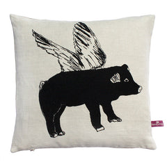 Flying Pig Cushion- Black