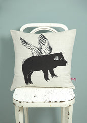 Flying Pig Cushion- Black