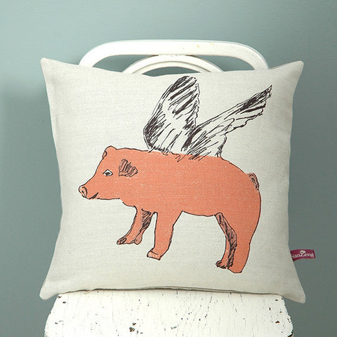 Flying Pig Cushion- Pink