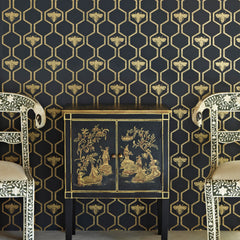 Honey Bees Wallpaper, Gold on Charcoal