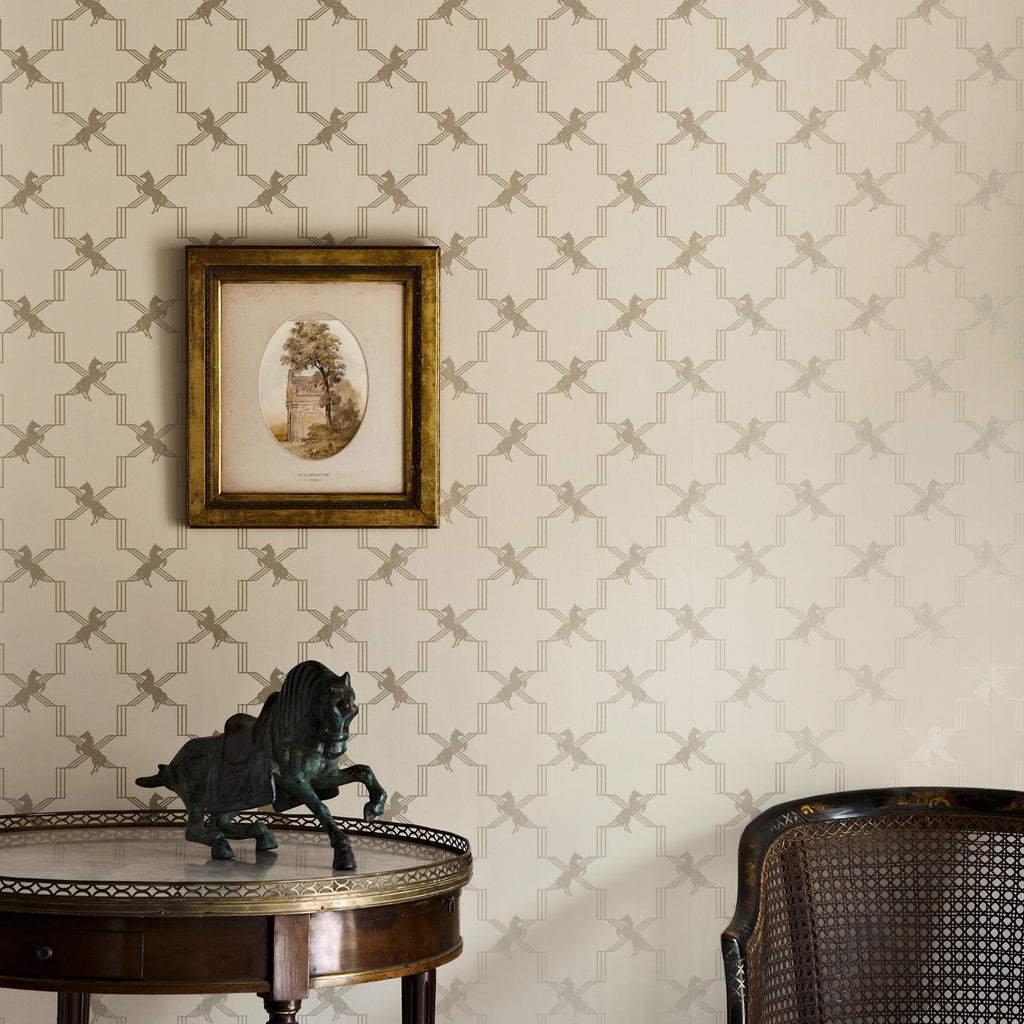Horse Trellis Wallpaper, Metallic Stone