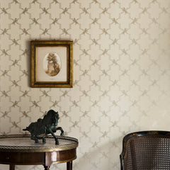 Horse Trellis Wallpaper, Metallic Stone