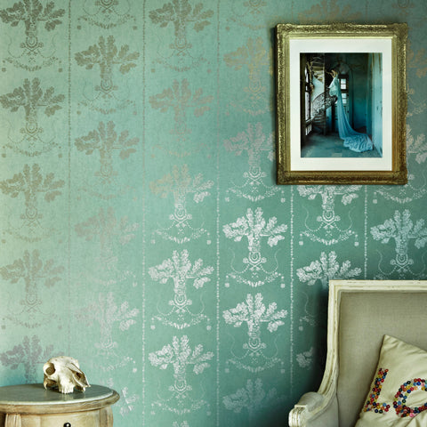 Lucky Charms Wallpaper, Graphite on Denim