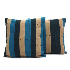 Navy Blue and Turquoise Aso Oke Cushion