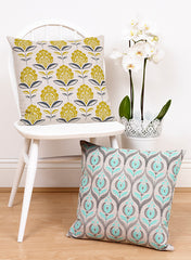 Peacock Flower Cushion In Mustard and Grey