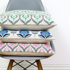 Peacock Flower Cushion In Blue