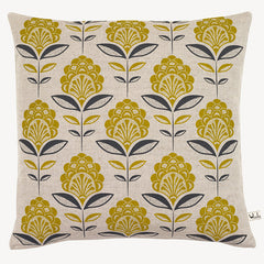 Peacock Flower Cushion In Mustard and Grey