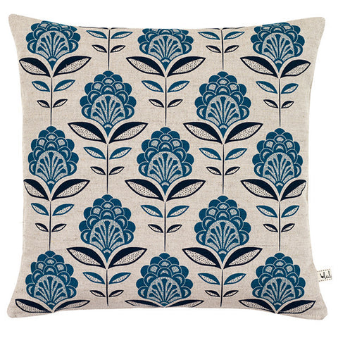 Peacock Flower Cushion In Blue