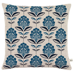 Peacock Flower Cushion In Blue