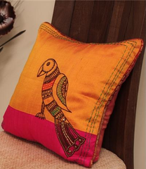 Raw Silk Hand Embellished Parrot Cushion