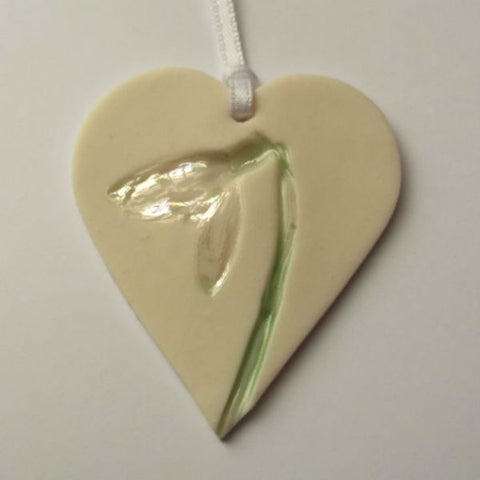Handmade Porcelain Hanging Heart with Snowdrop