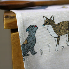 Curious Dog and Friends Tea Towel