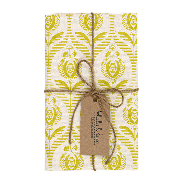 Art Deco Rose Tea Towel in Soft Lime