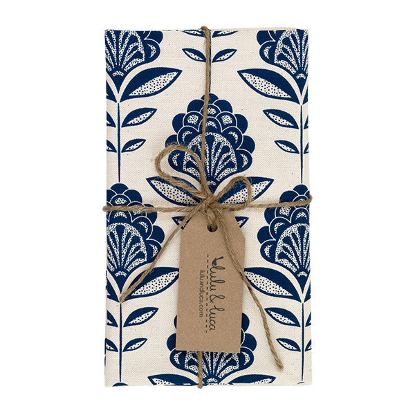 Peacock Flower Tea Towel In Navy
