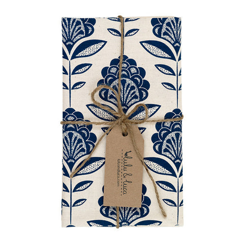 Peacock Flower Tea Towel In Navy